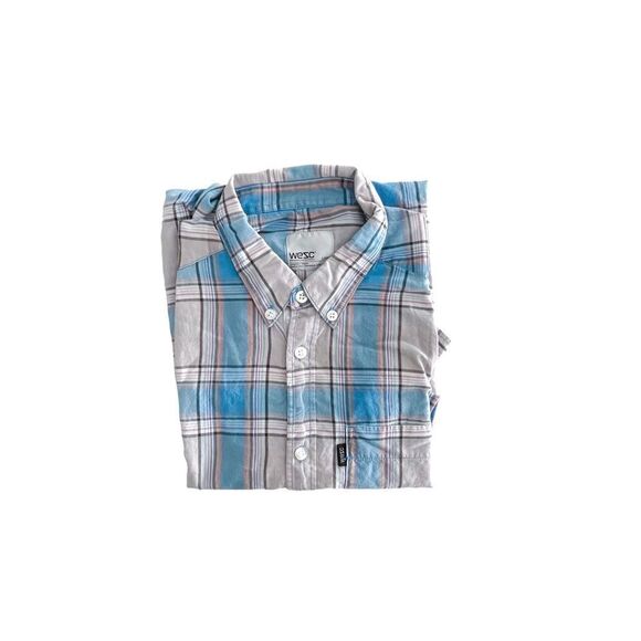 WESC Ole Shirt Plaid Blue Button Up Men's L Lightweight Long Sleeved - Picture 9 of 9